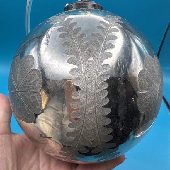 Pottery Barn Etched‎ Mercury Glass Ball Christmas Tree Ornament 6" Large New - Picture 3 of 6